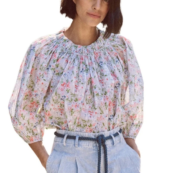 THE GREAT. Tops - The Great. Prim Floral PRINTED DROP SHOULDER BLOUSE TOP